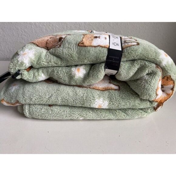 Cozy Companions Shiba Inu And Daisies Comfy Plush Soft Throw Blanket 60x70” NEW - Picture 6 of 12